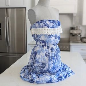 Strapless floral print maxi dress